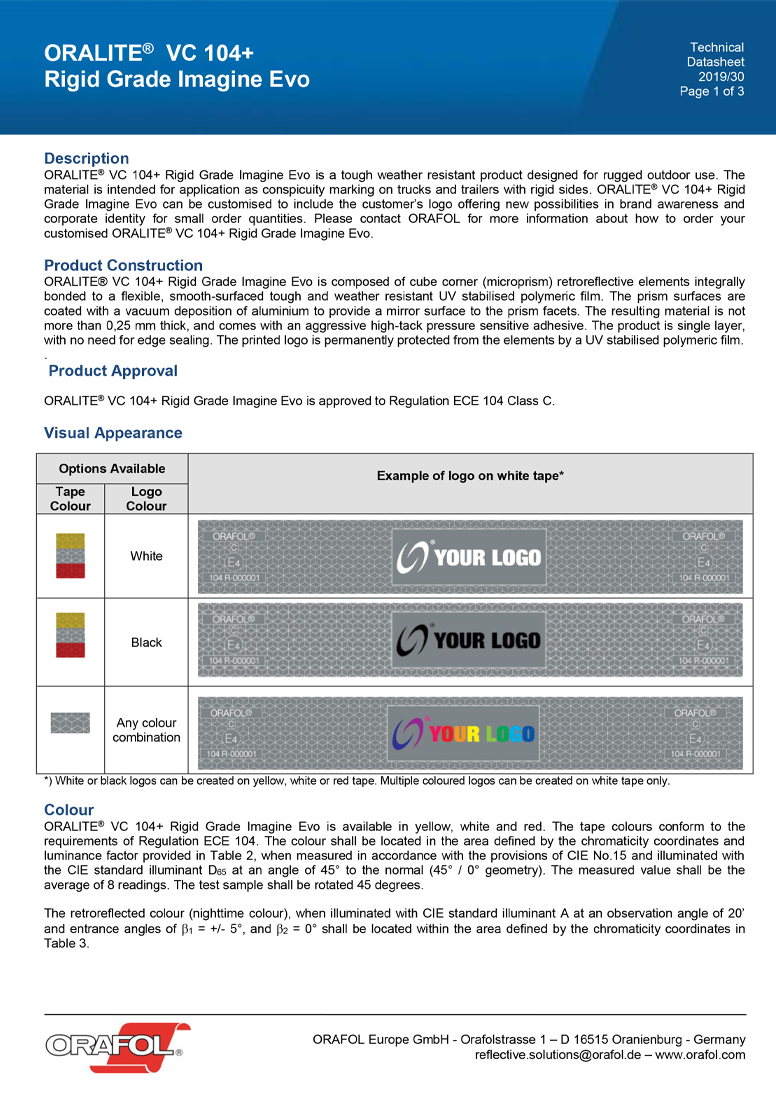 Oralite vc104plus rigid grade imagine evo Technical data sheet