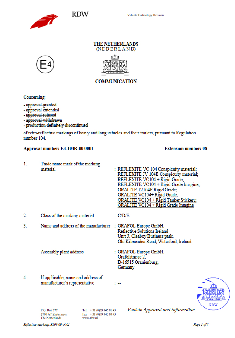 Homologacja – RG – CERT-E4-104R-00 0001-08