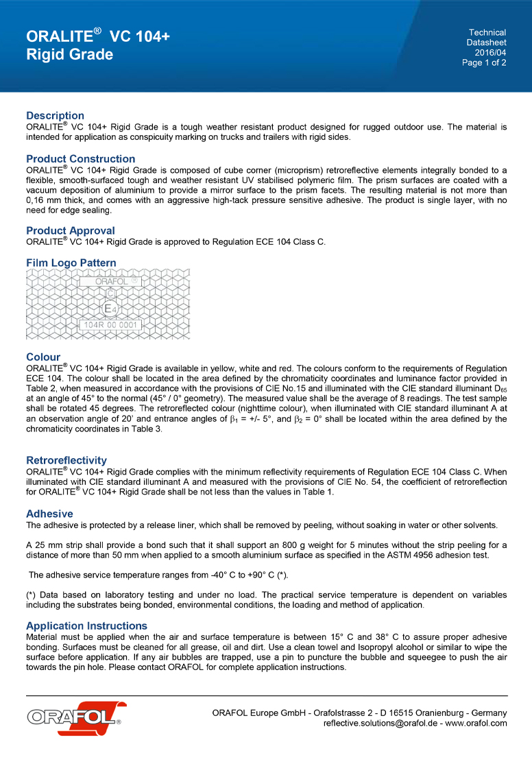 VC104+ Rigid Grade Technical Data