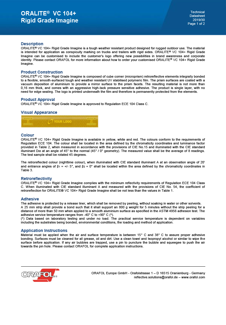 Oralite vc104plus rigid grade imagine Technical data sheet Europe EN