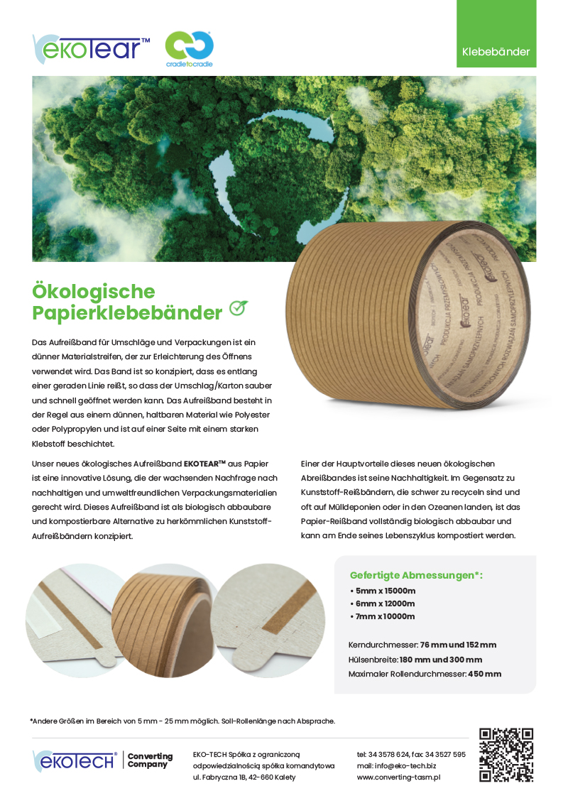 Ökologische Papierklebebänder Ekotear