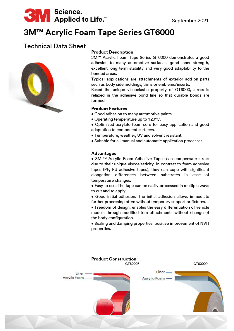 Automotive Acrylic Foam Tape GT6000 DTS