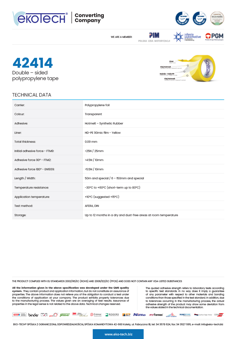 EKO-TECH 42414 Double-Sided PP Tape