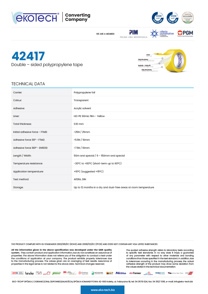 EKO-TECH 42417 Double-Sided PP Tape