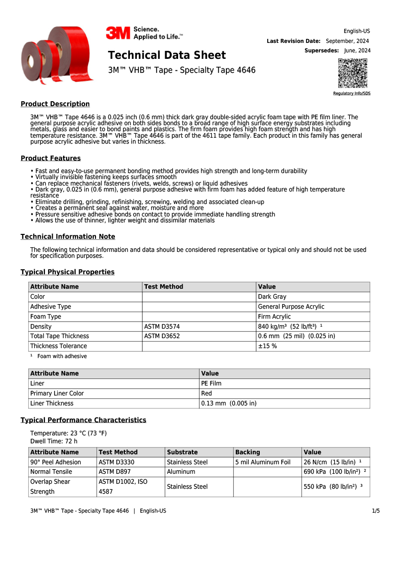 3M VHB Tape Specialty Tape 4646
