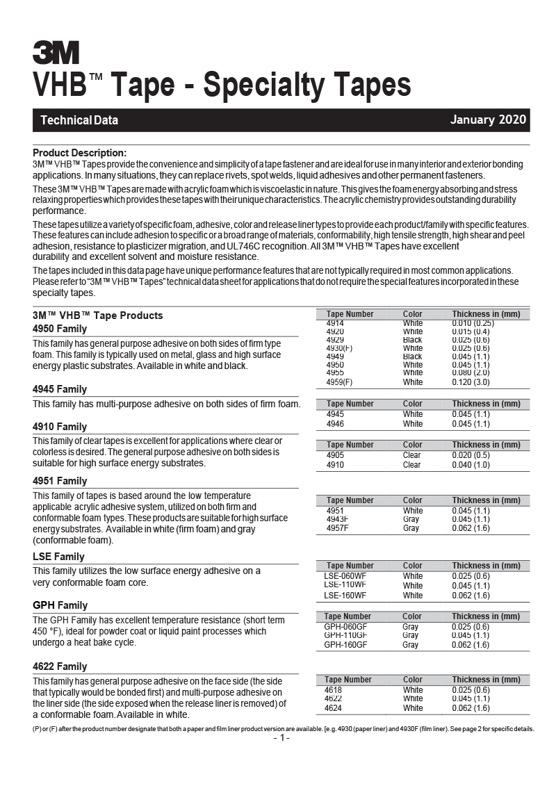 VHB Specialty Tapes TDS R2