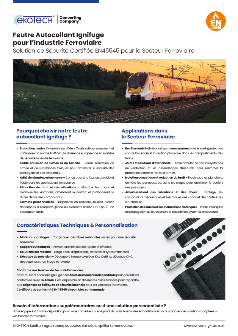 Feutre Autocollant Ignifuge pour l’Industrie Ferroviaire