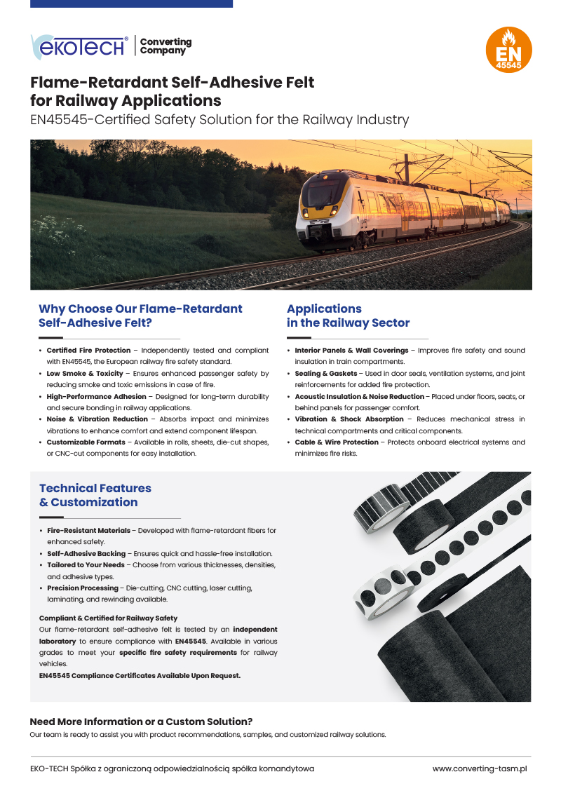 Flame-Retardant Self-Adhesive Felt for Railway Applications