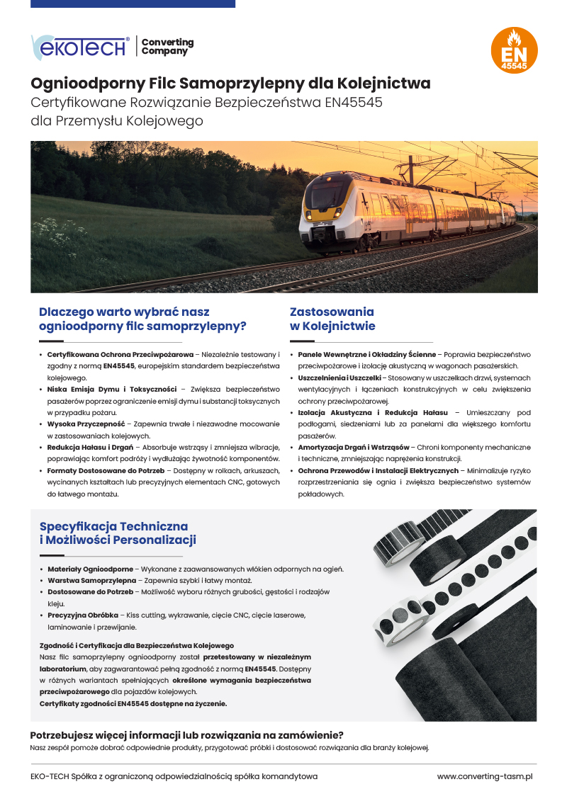 Ognioodporny Filc Samoprzylepny dla Kolejnictwa EN45545