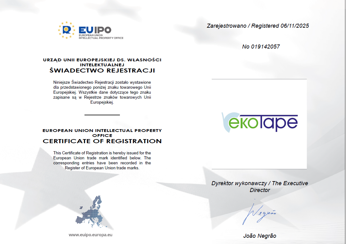Ekotear® - certyfikat rejestracji znaku